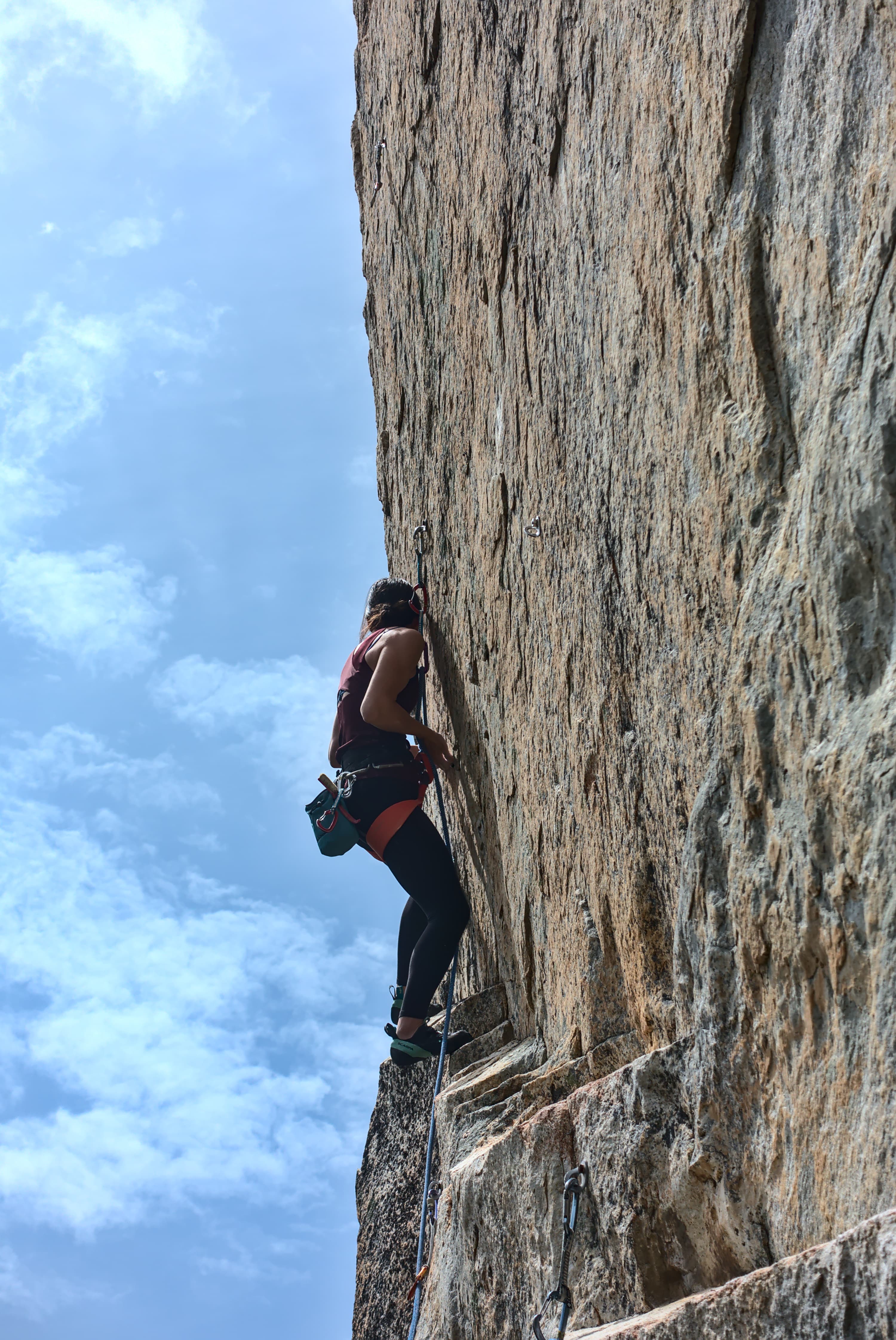 Mara Budgen on a classic 5.12a in Godzilla Iwa